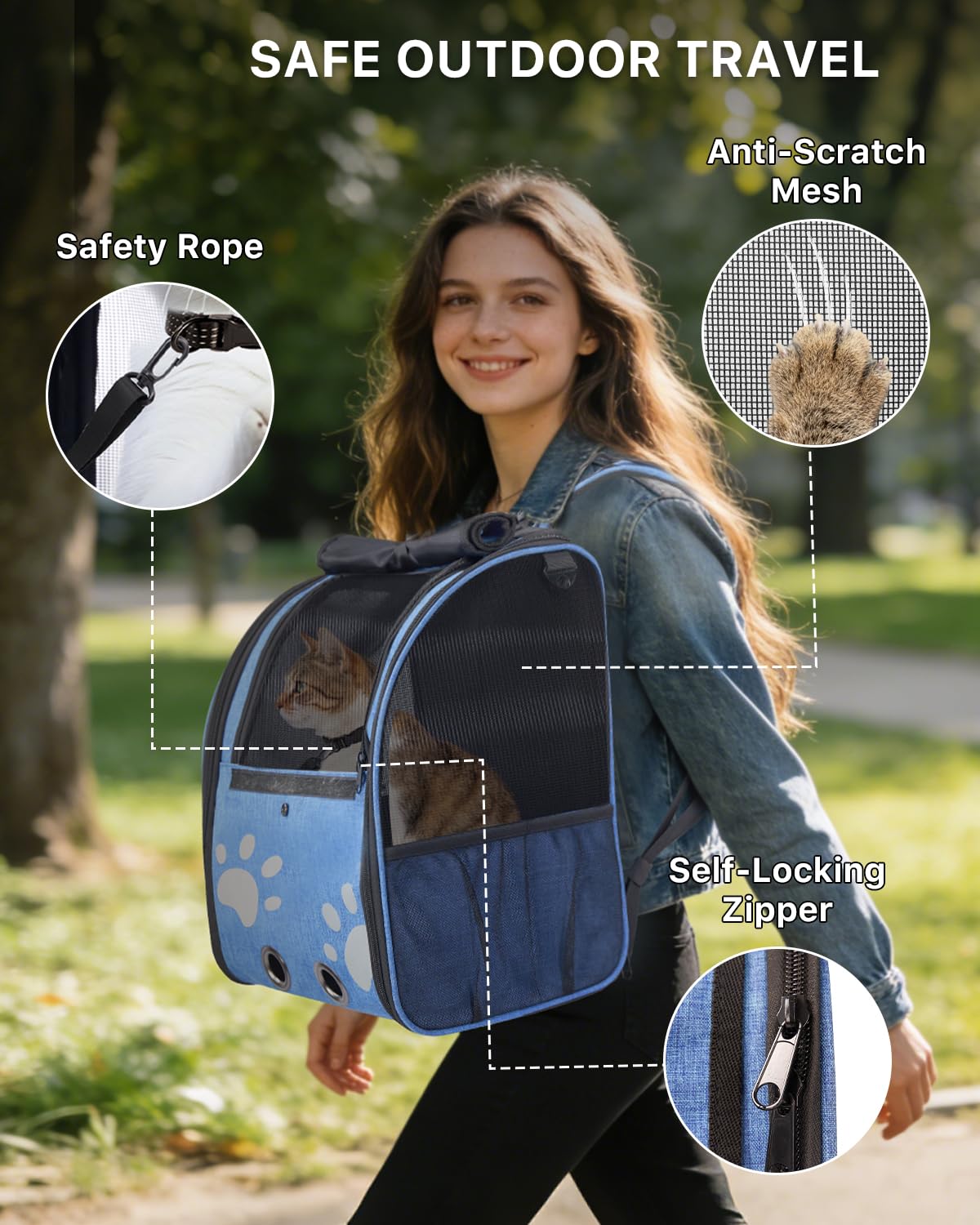 Moysoon sac à dos chat dimensions généreuses adaptées pour chats et petits chiens.