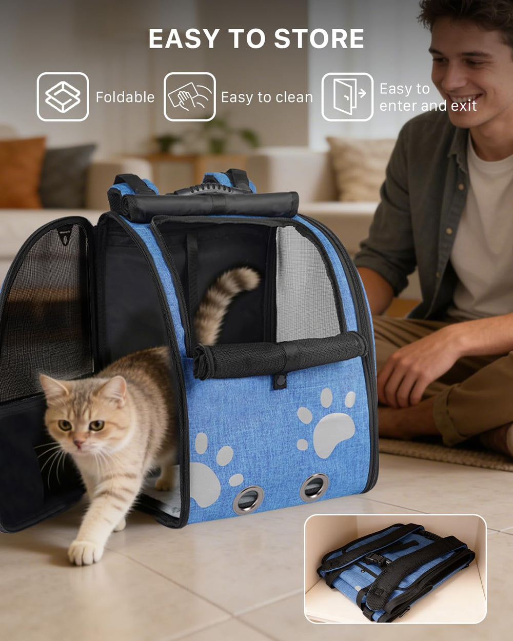 Moysoon sac à dos chat poches latérales pour rangement pratique.