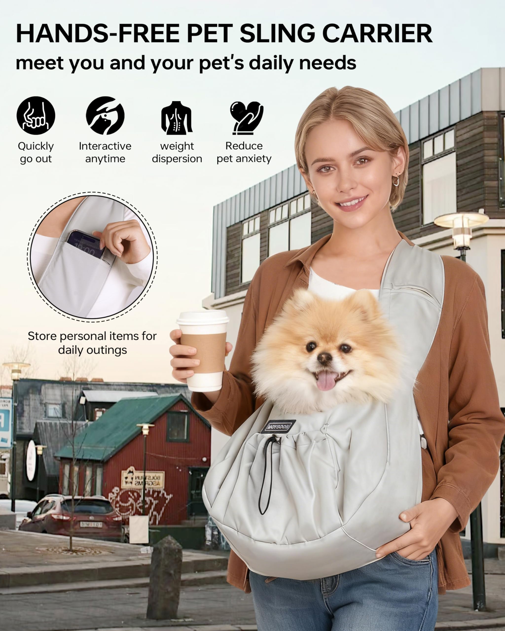 Moysoon sac-portage chien nain matière anti-poils pour look propre après les balades.