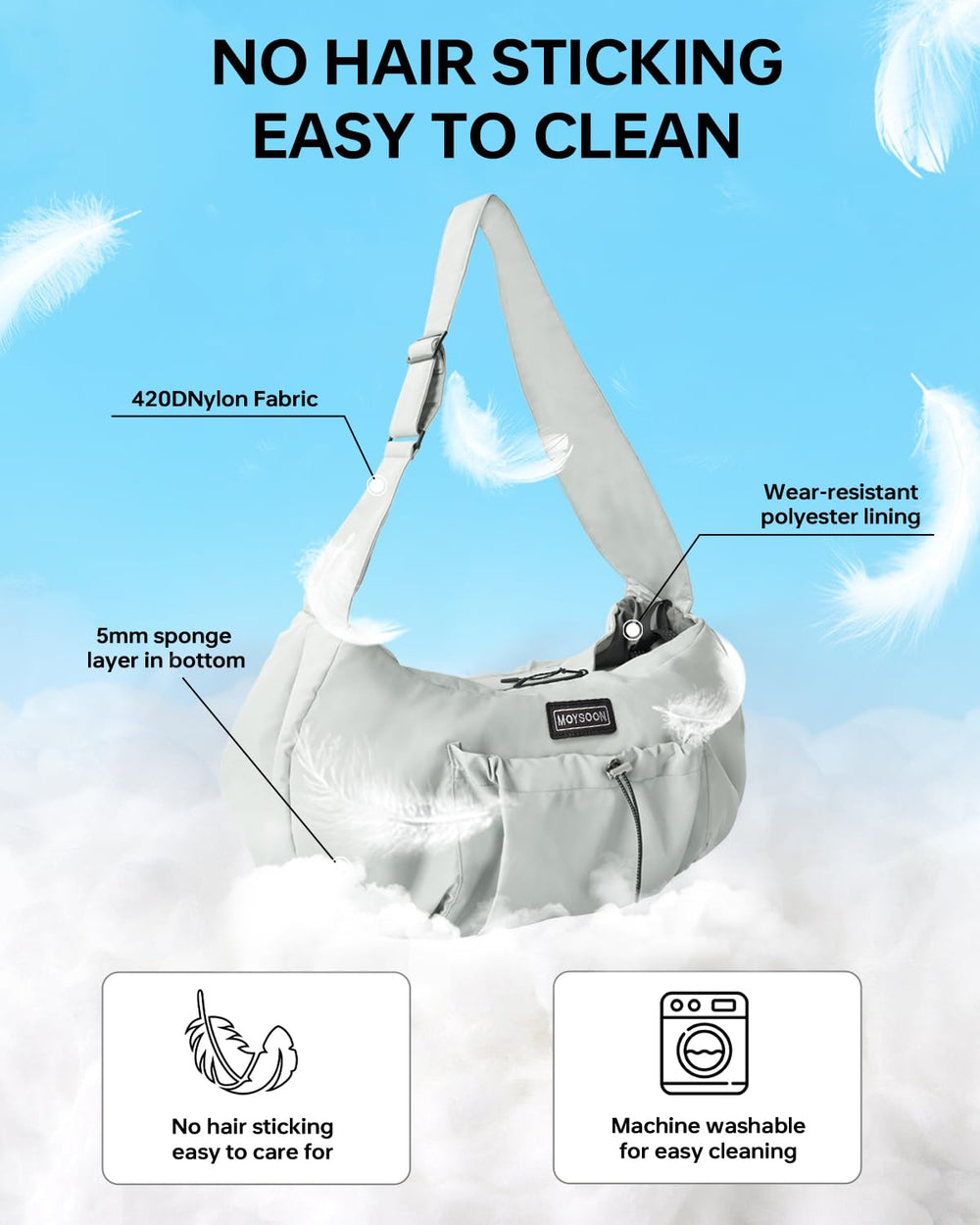 Moysoon sac-portage chien nain nettoyage facile par lingette humide ou lavage en machine.