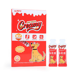 M-PETS friandise à lécher poulet et carotte dans un tube, idéale pour récompenser l'entraînement.