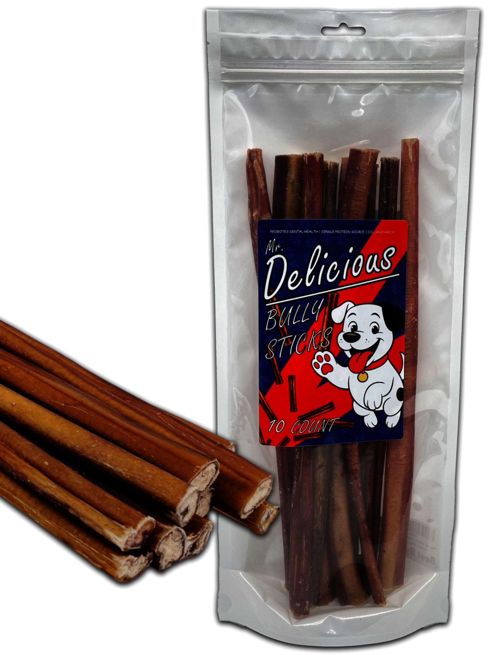 Mr. Delicious bully sticks pack 10: divertissement durable pour chiens actifs
