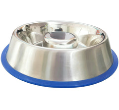 Bol Mr Peanut's inox interactif ralentisseur, base silicone bleue, ralentit l'alimentation canine