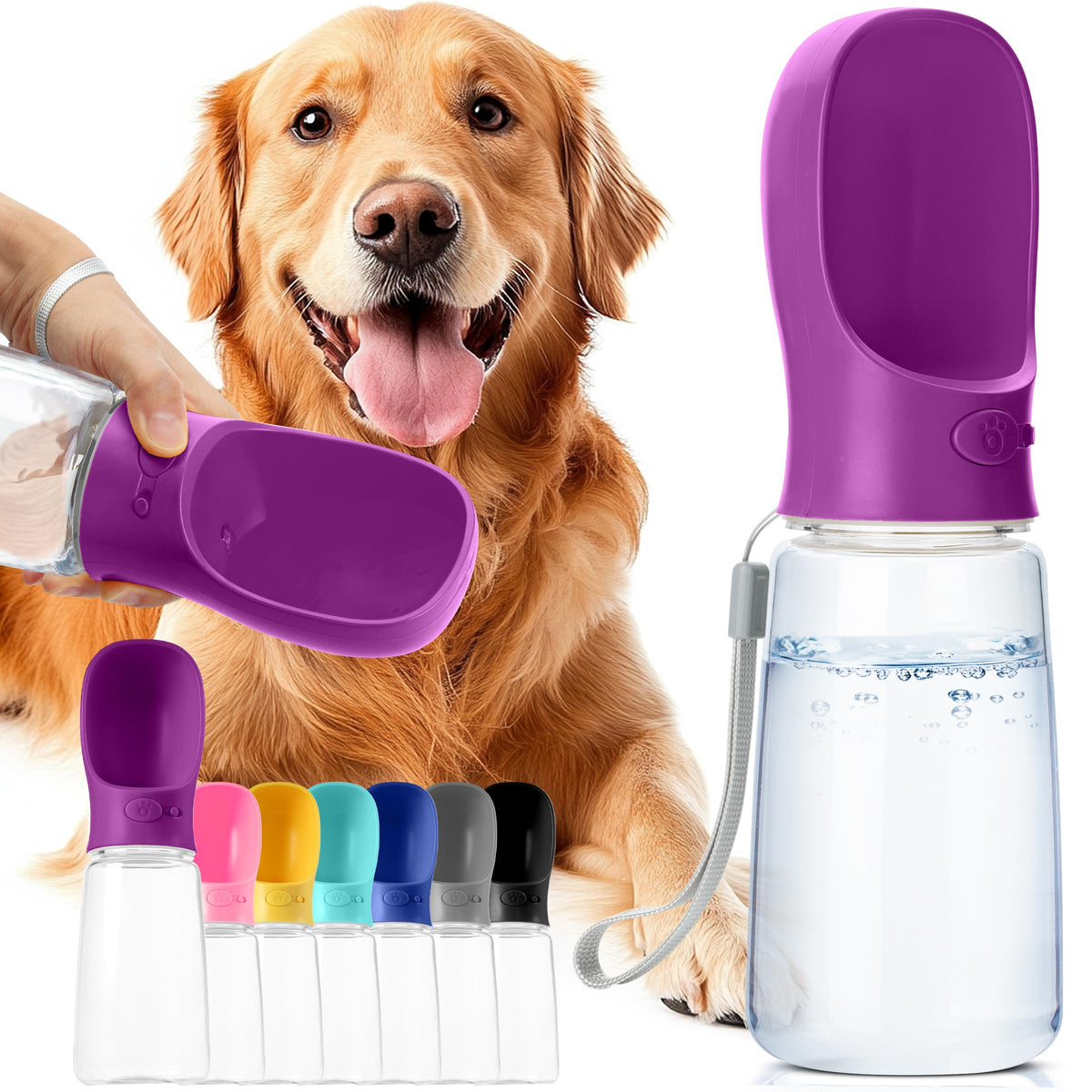 Mr. Pen Bouteille d’eau pour chien portable – corps violet, démonstration en extérieure et hydratation