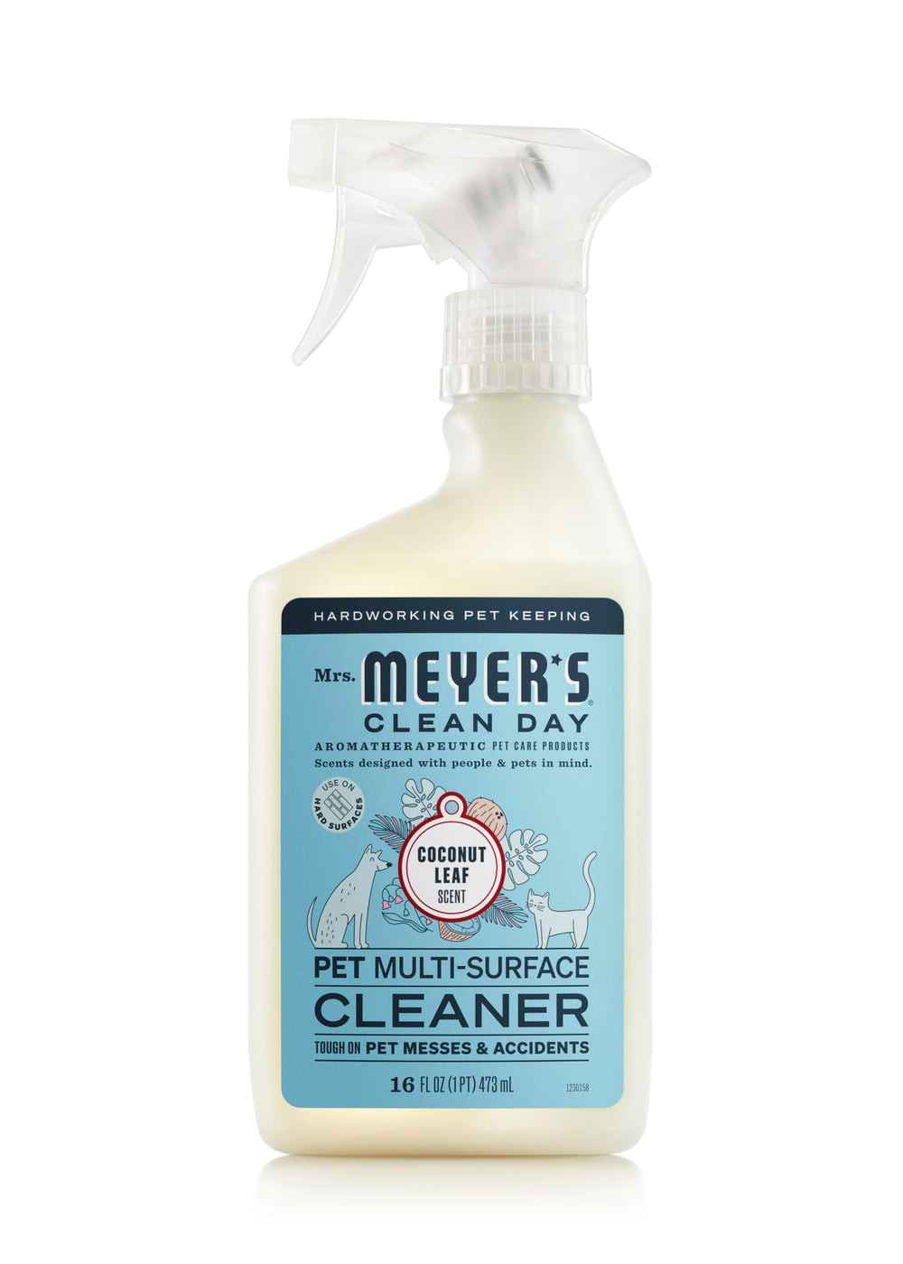 Bouteille Mrs. Meyer's Clean Day Nettoyant Animaux Multisurface parfum Coco Feuille.