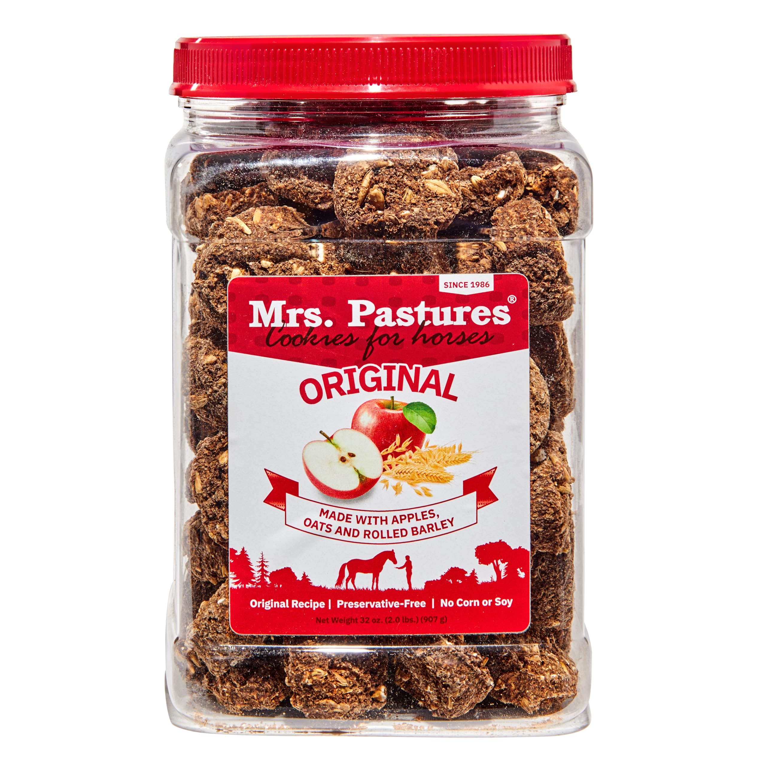 Friandises Mrs. Pastures pour chevaux, texture croquante, récompense en entraînement.