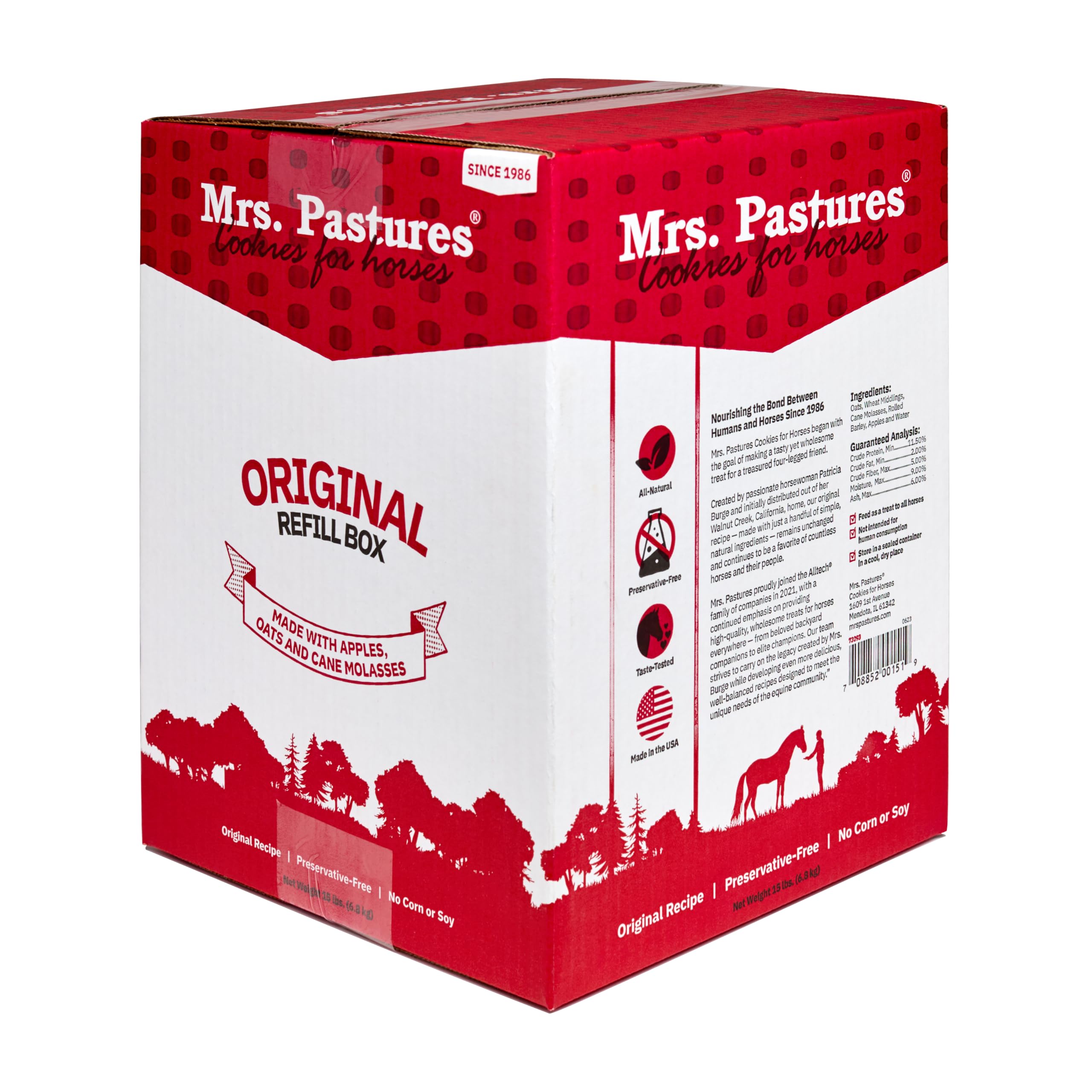 Snack Mrs. Pastures sans maïs, parfait pour chevaux sensibles