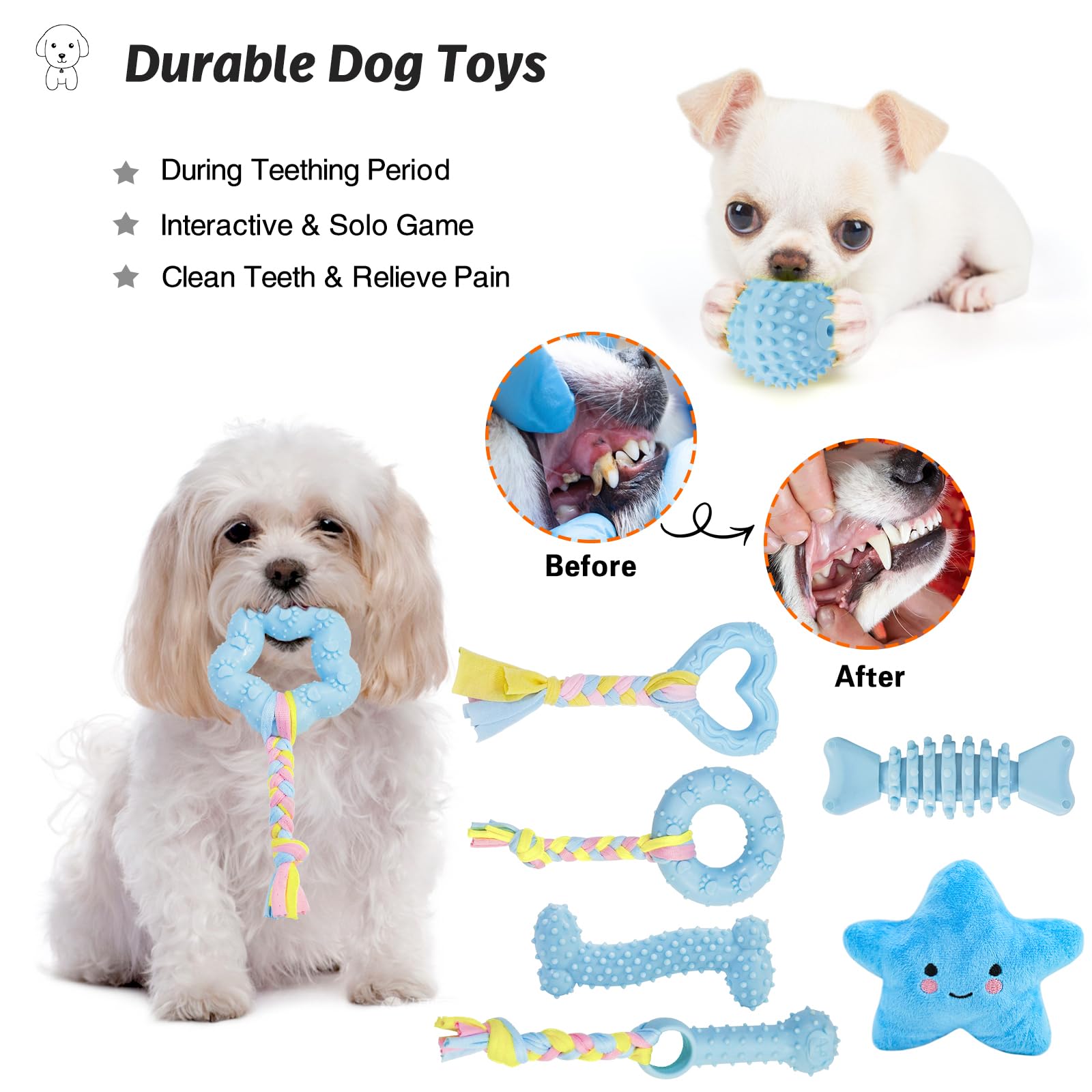 Balle siflante MRSOHRET pour chiot bleu, idéal pour jeux actifs et lancers.
