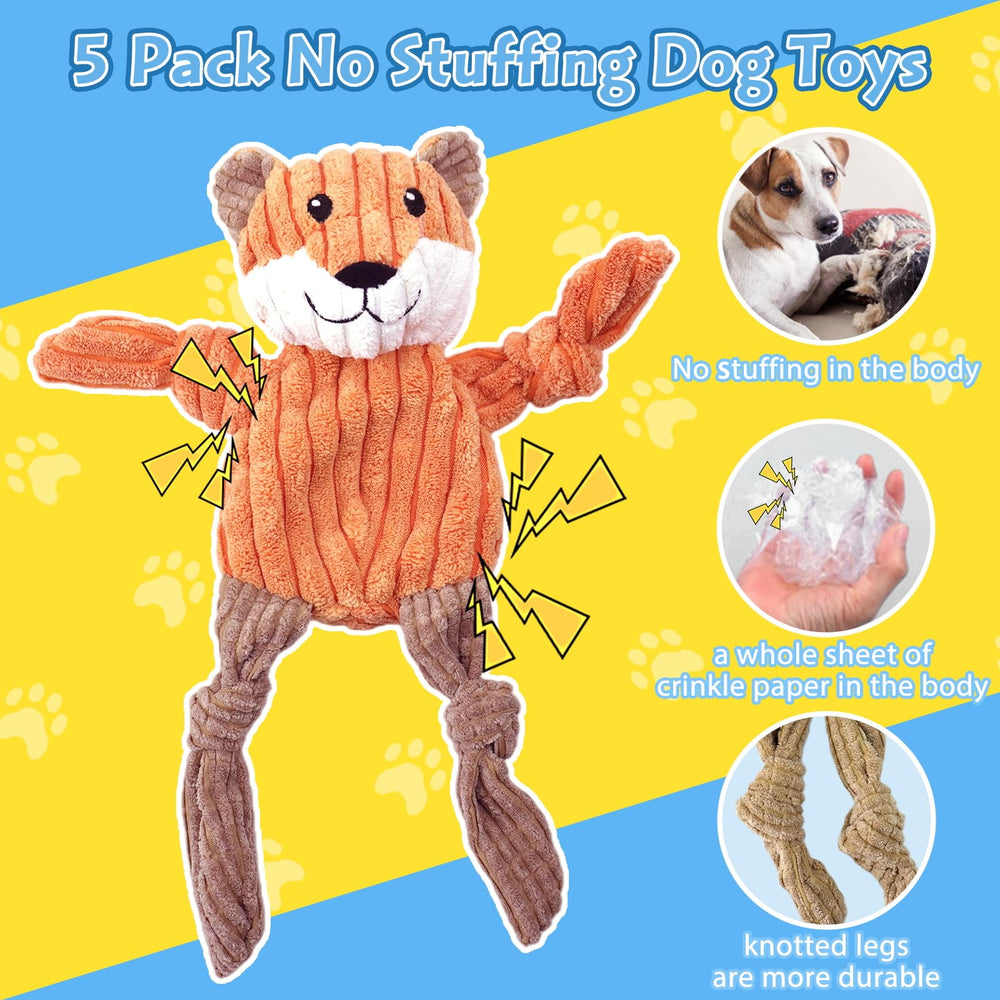 Jouet lion MRSOHRET avec sifflet et papier froissé.