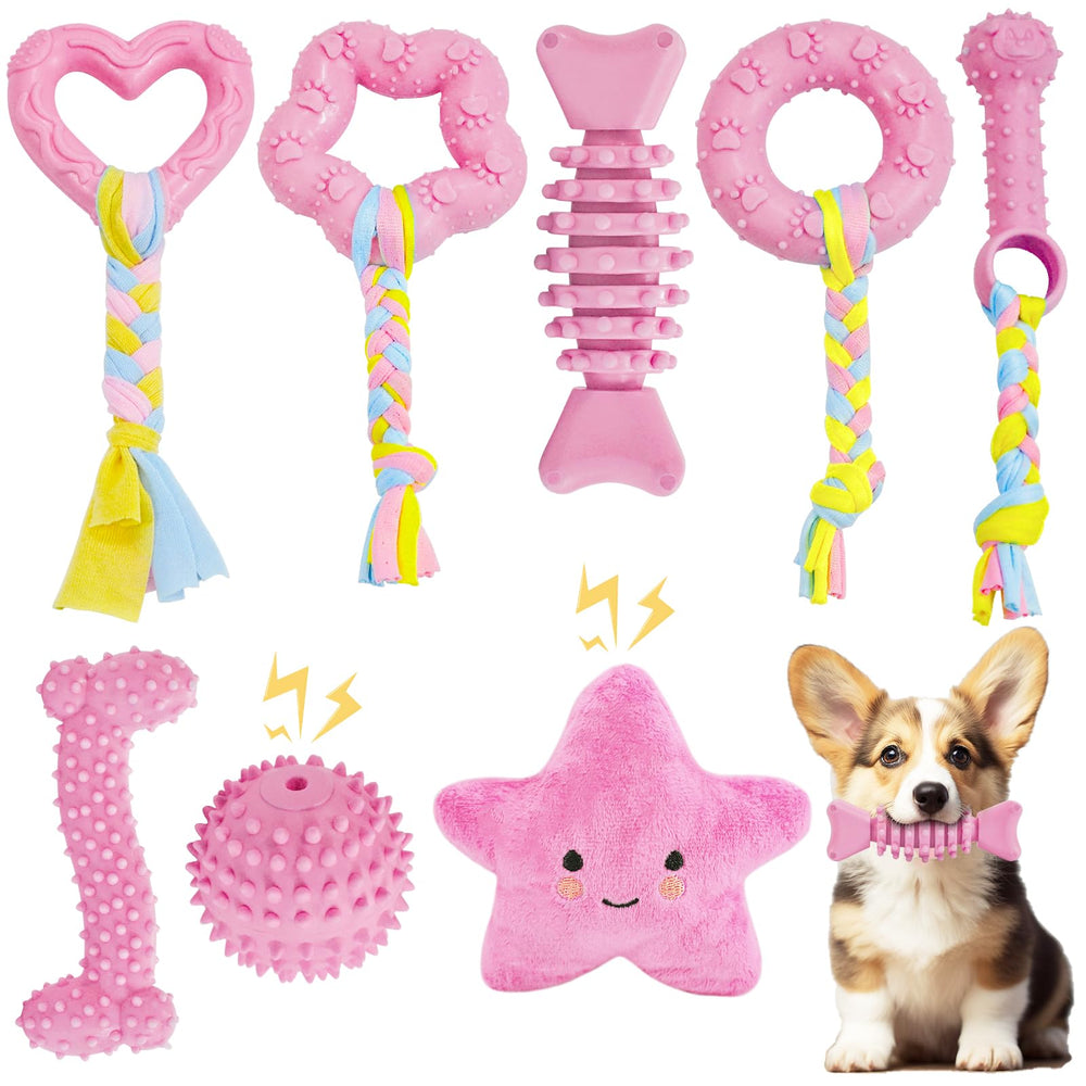 MRSOHRET jouet dentition en caoutchouc rose pour chiots : stimule la mastication saine.