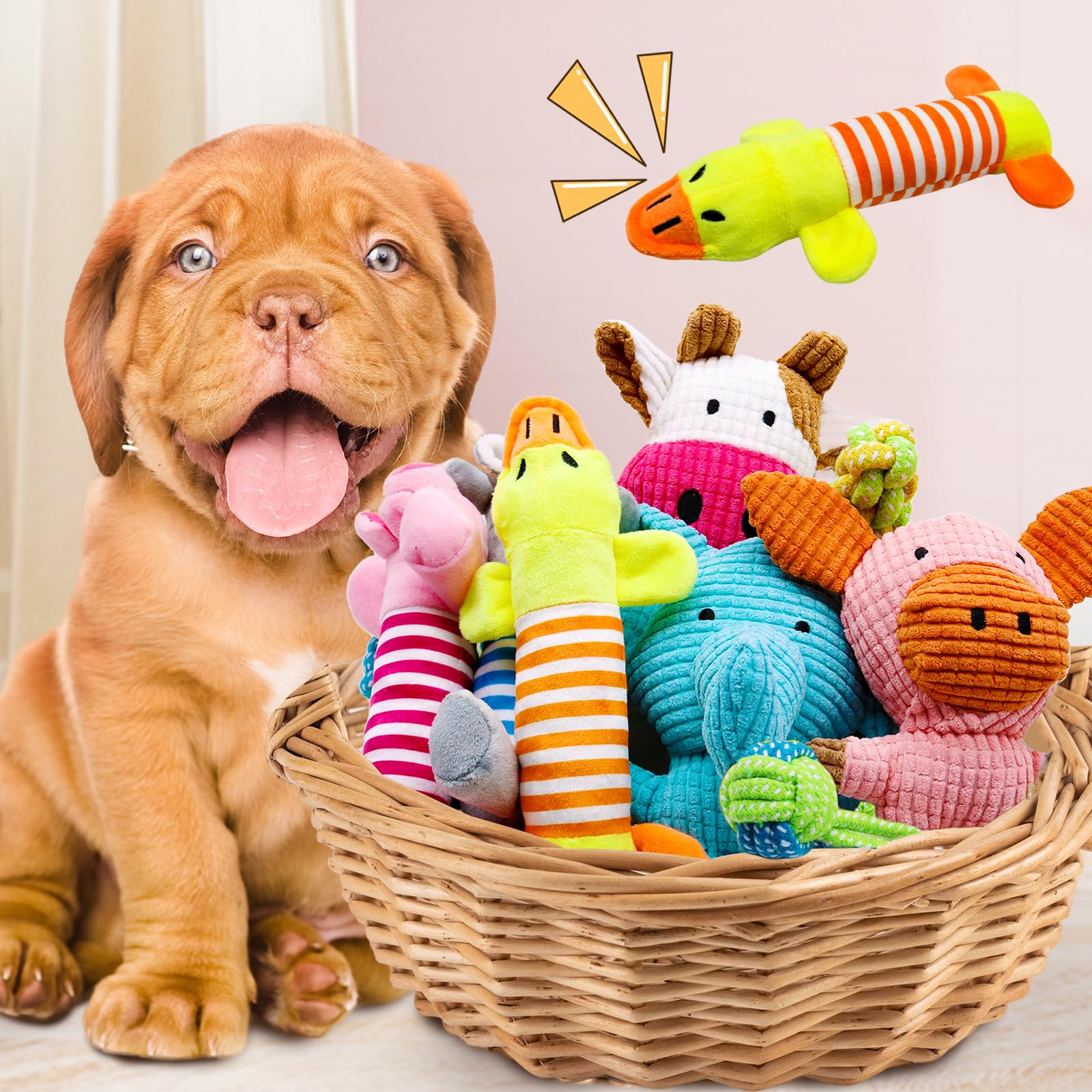 Ensemble12-jouets-peluche-et-corde Mruq pet: kit polyvalent pour chiots et petits chiens.