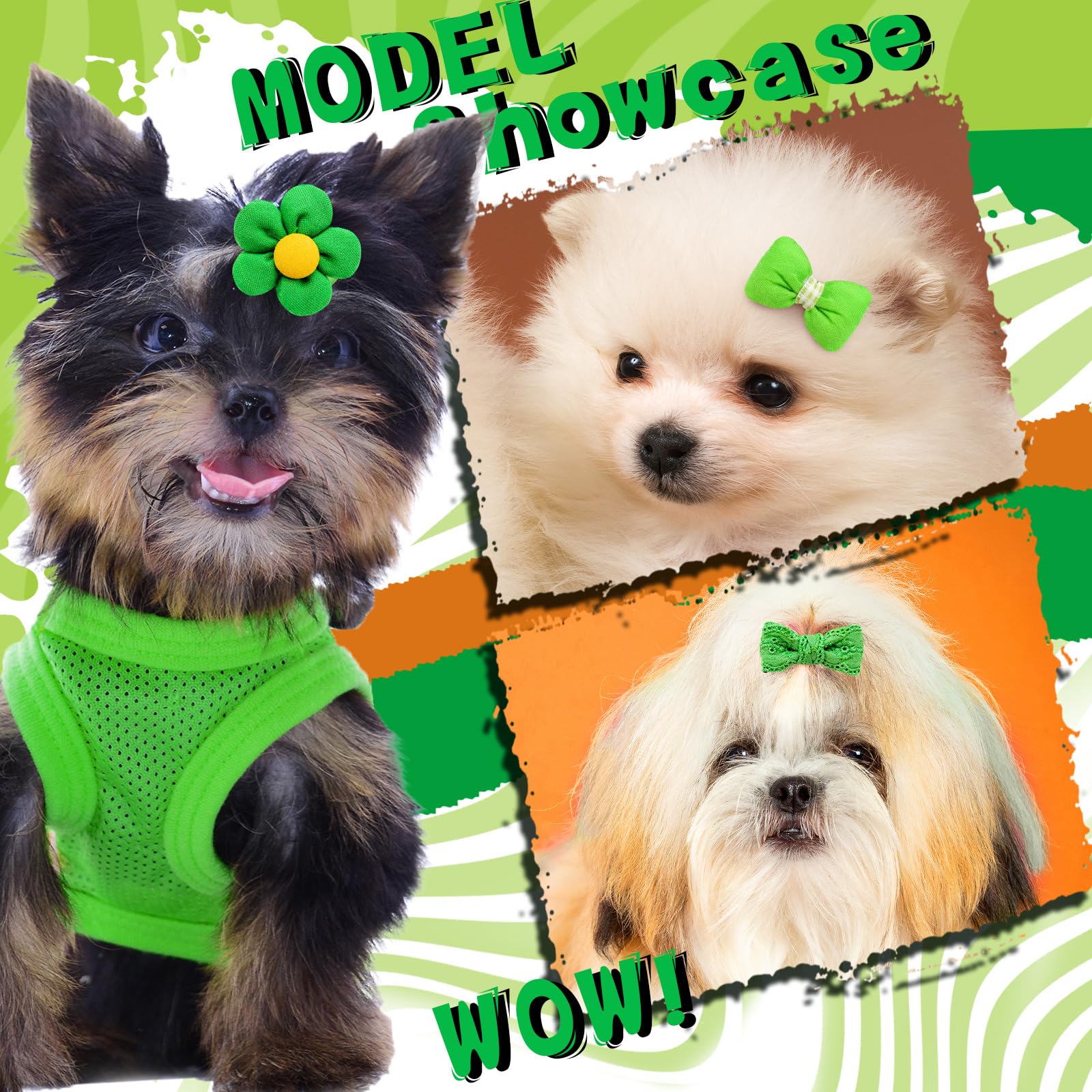 Lot de nœuds verts Mruq pet pour petites races, pratique et coloré.