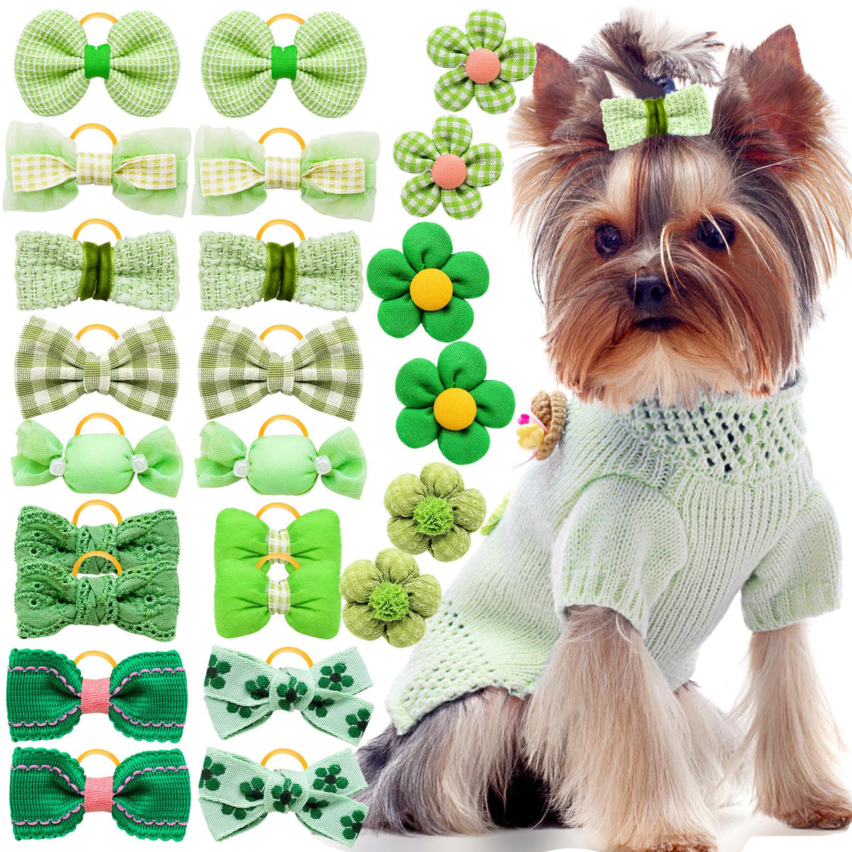 Nœud pour chien vert de Mruq pet avec élastique, look adorable en balade.