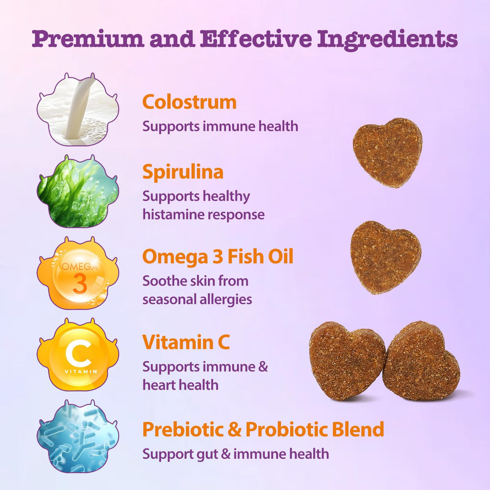 Mshuheene Chews allergie chien - omega-3 et probiotiques - soutien cutané.