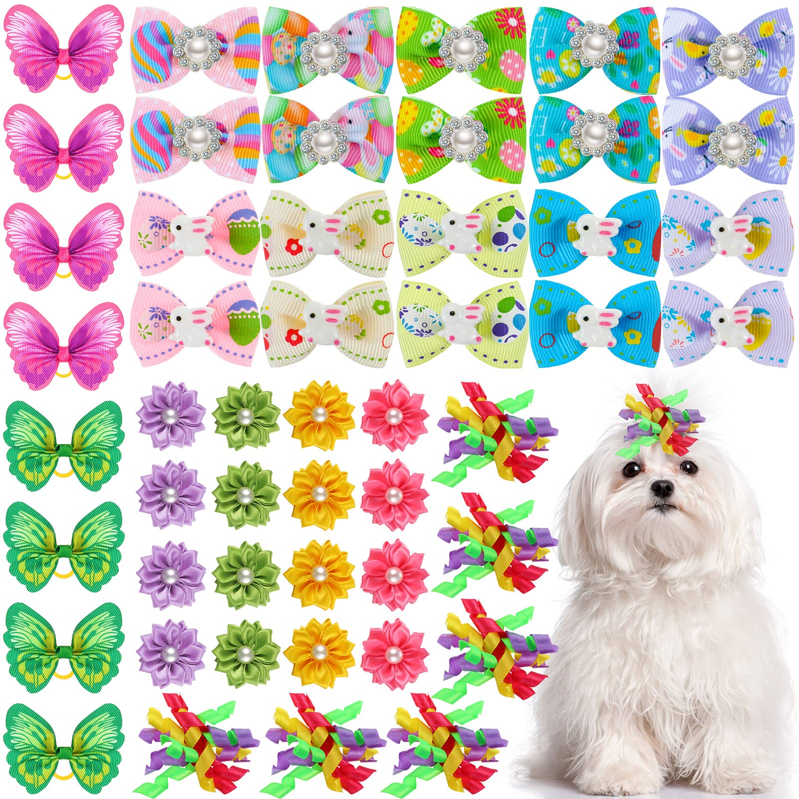 MTLEE: nœud chien paques strass et perles, idéal pour des photos festives.