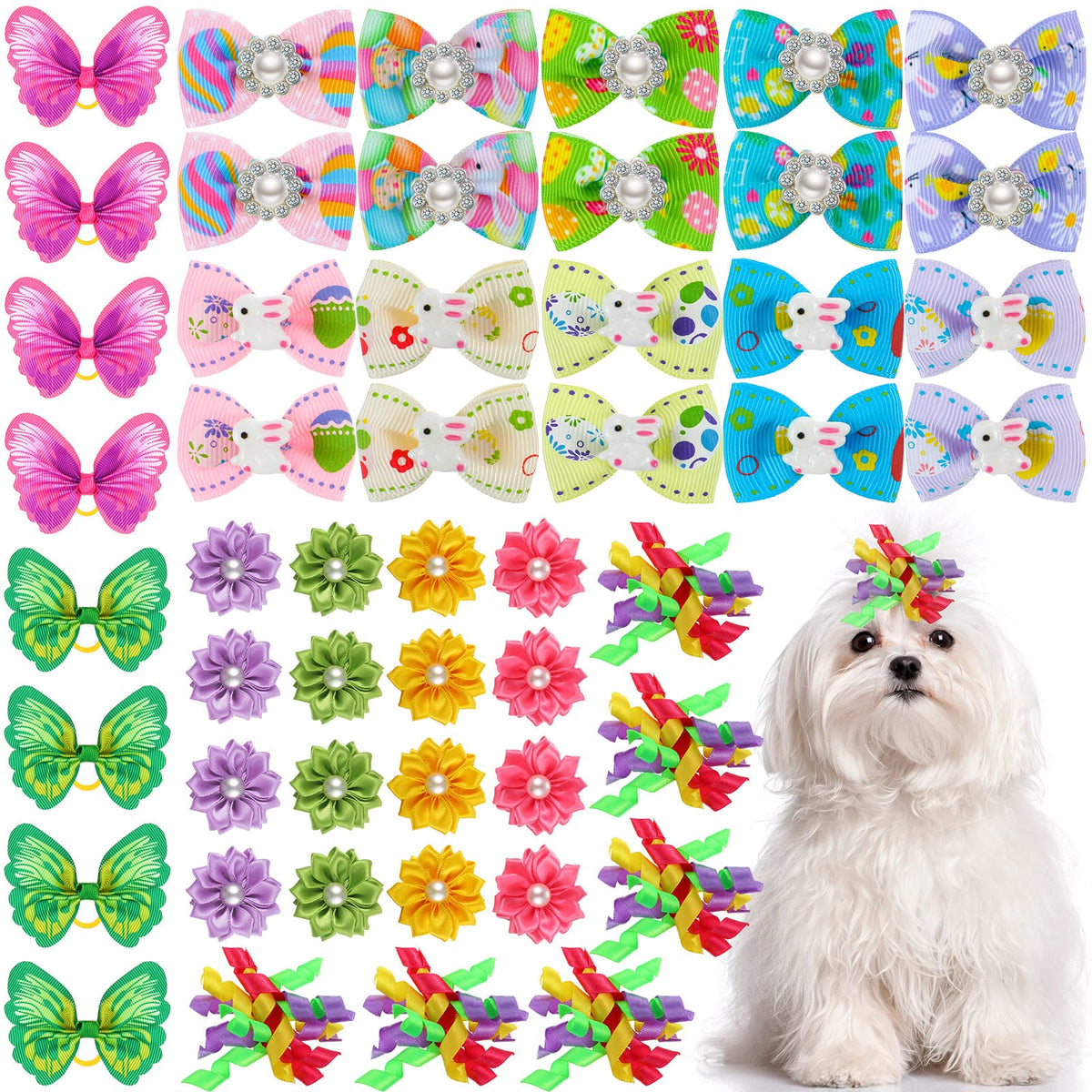 MTLEE: nœud chien paques strass et perles, idéal pour des photos festives.