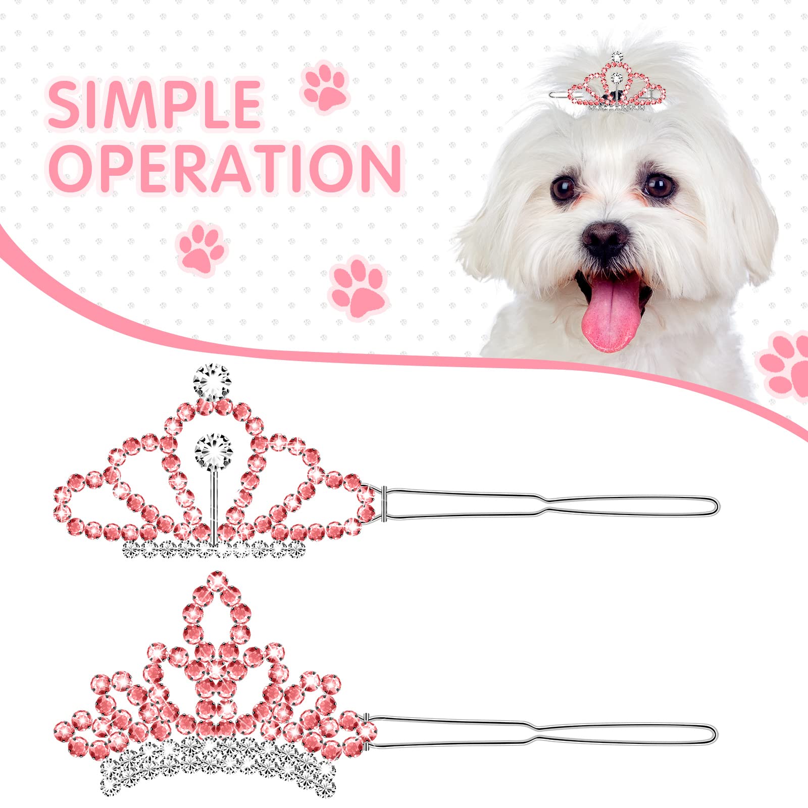 Barette MTLEE cheveux chien cristal rose, maintient les mèches loin des yeux.