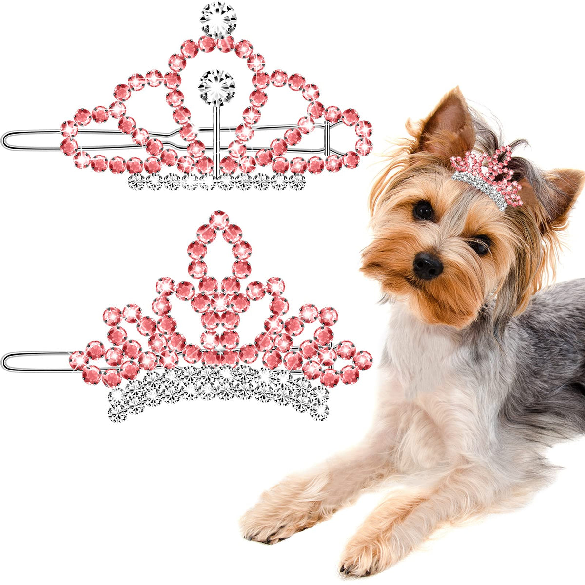 Diadème MTLEE pour chien en cristal rose, idéal pour les fêtes et séances photo.