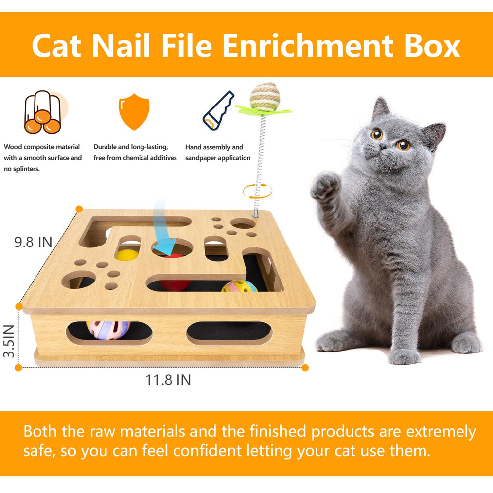 MUCAOL grattoir-puzzle chat bois Burlywood, encourage l'activité et la curiosité pendant le jeu.