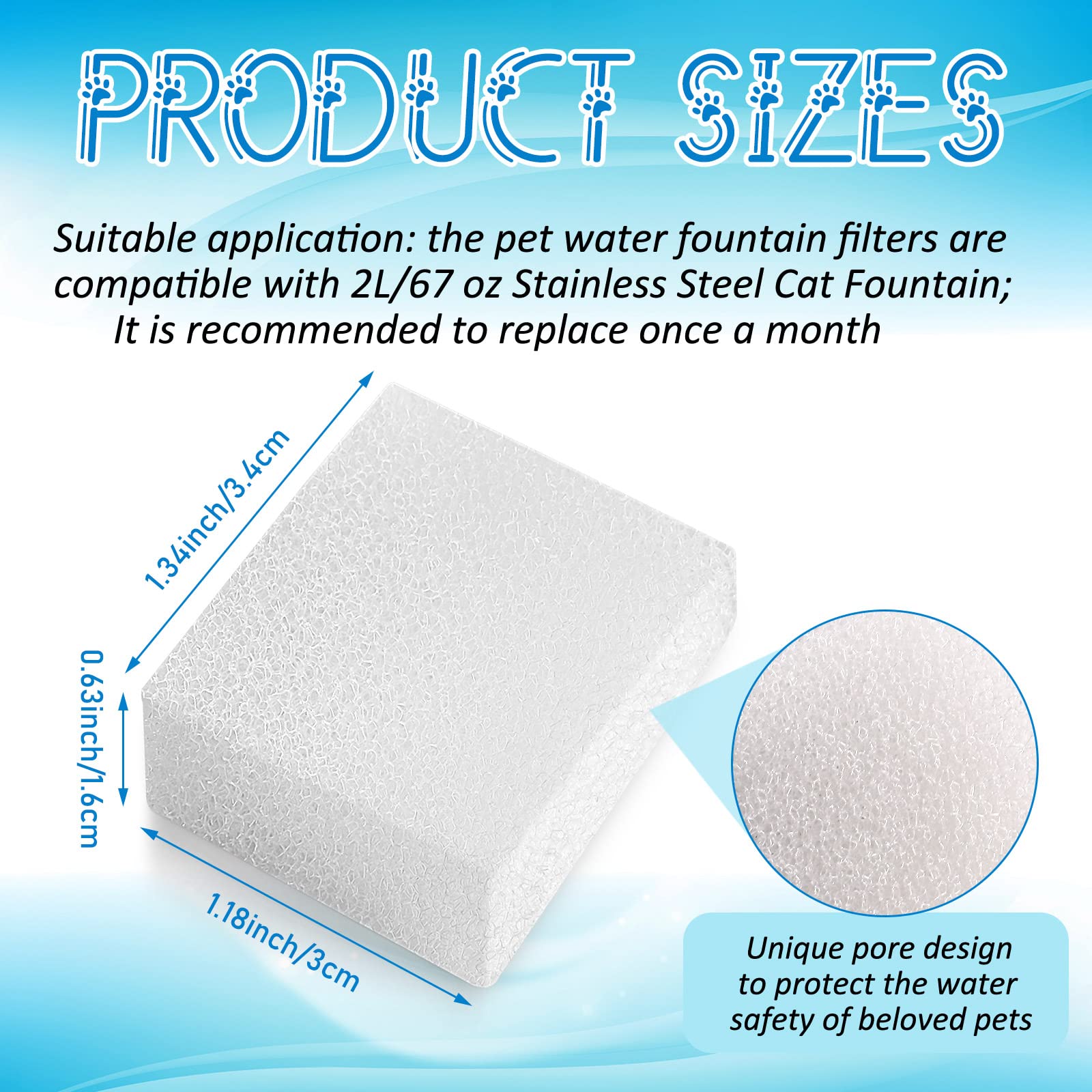 Mudder filtre mousse fontaine: taille compacte adaptée à fontaine 2L pour chats et chiens