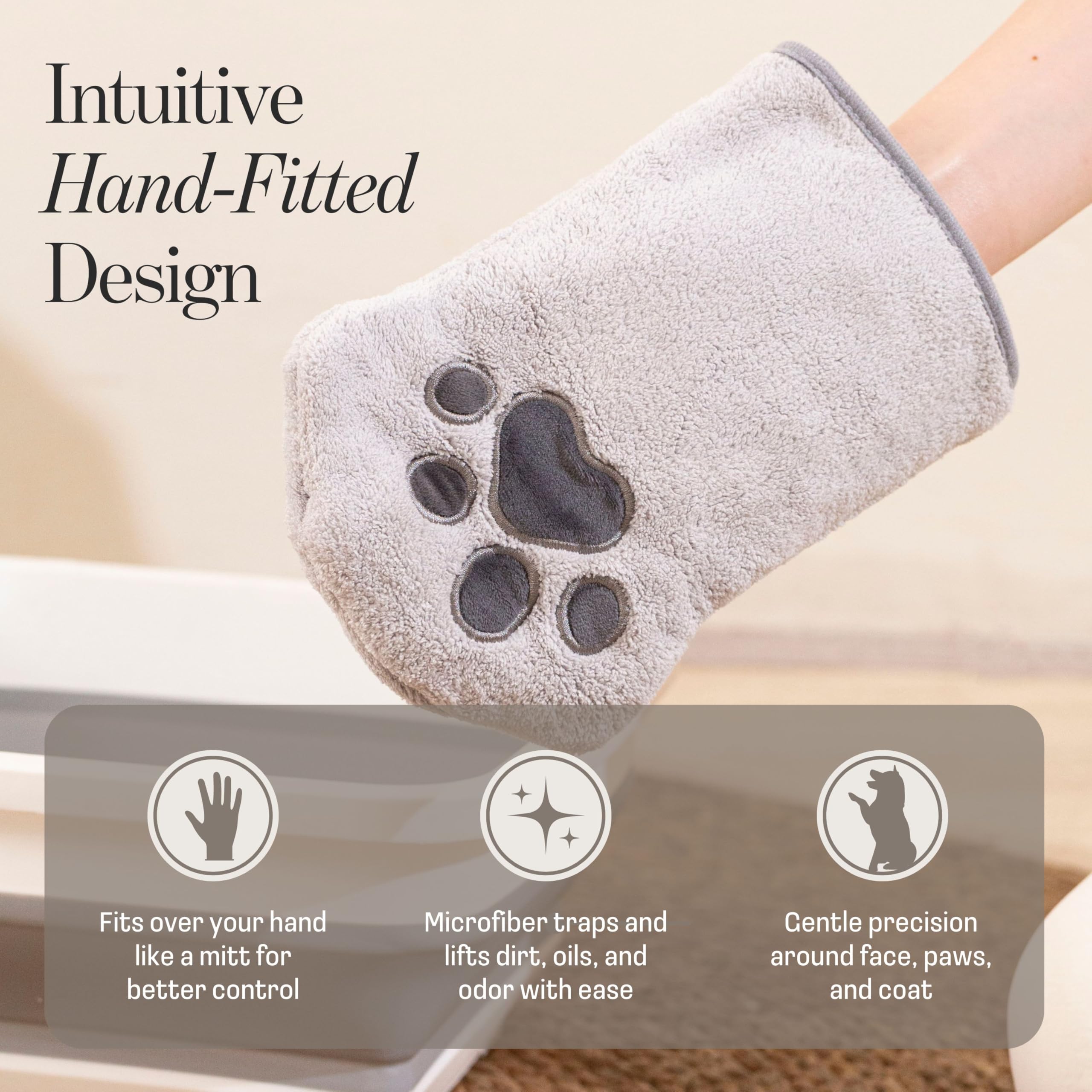 Muddi Pet gant microfibre visage, soin délicat du pelage.