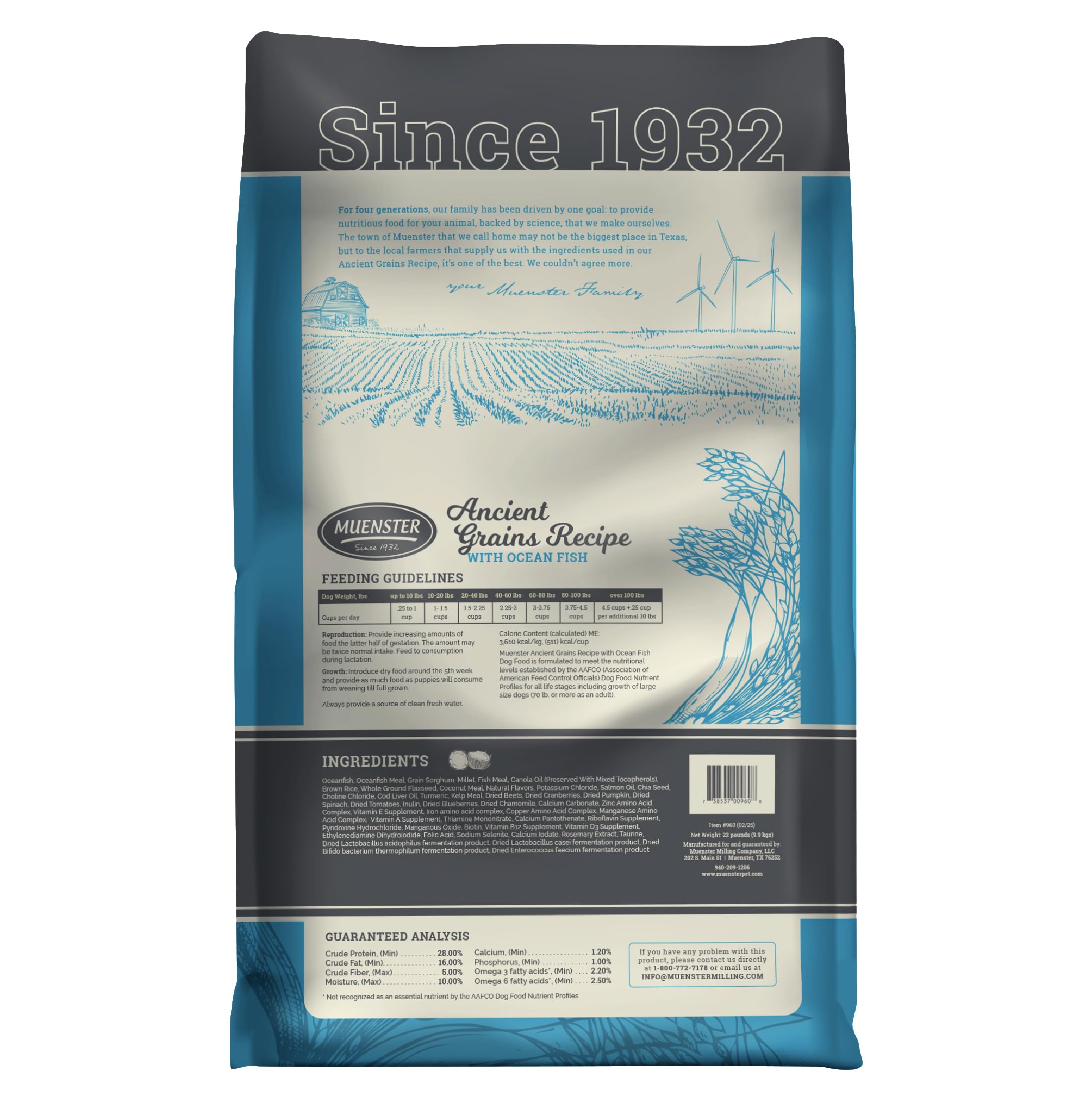 Muenster Ancient Grains Ocean Fish ingrédients à grains anciens et protéines pour petites races.