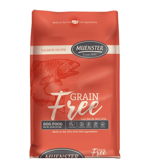 Muenster saumon sans céréales dans un sac de 10 kg, idéal pour chiens sensibles.