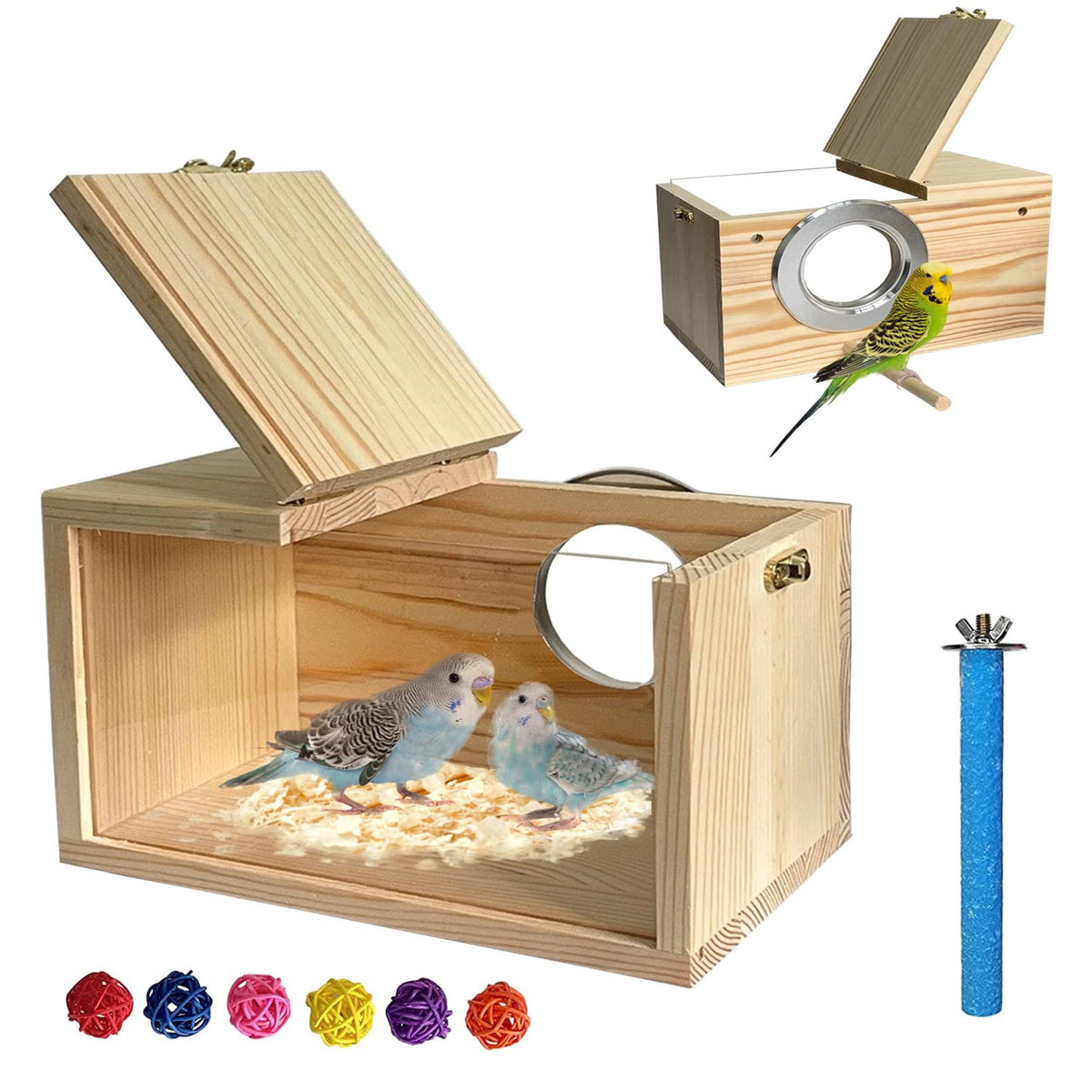 MUYG boîte-nid perruche transparente, vue générale pour observer les oiseaux sans déranger.