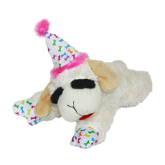 Multipet agneau peluche avec chapeau anniversaire rose, doux et parfait pour les moments de jeu