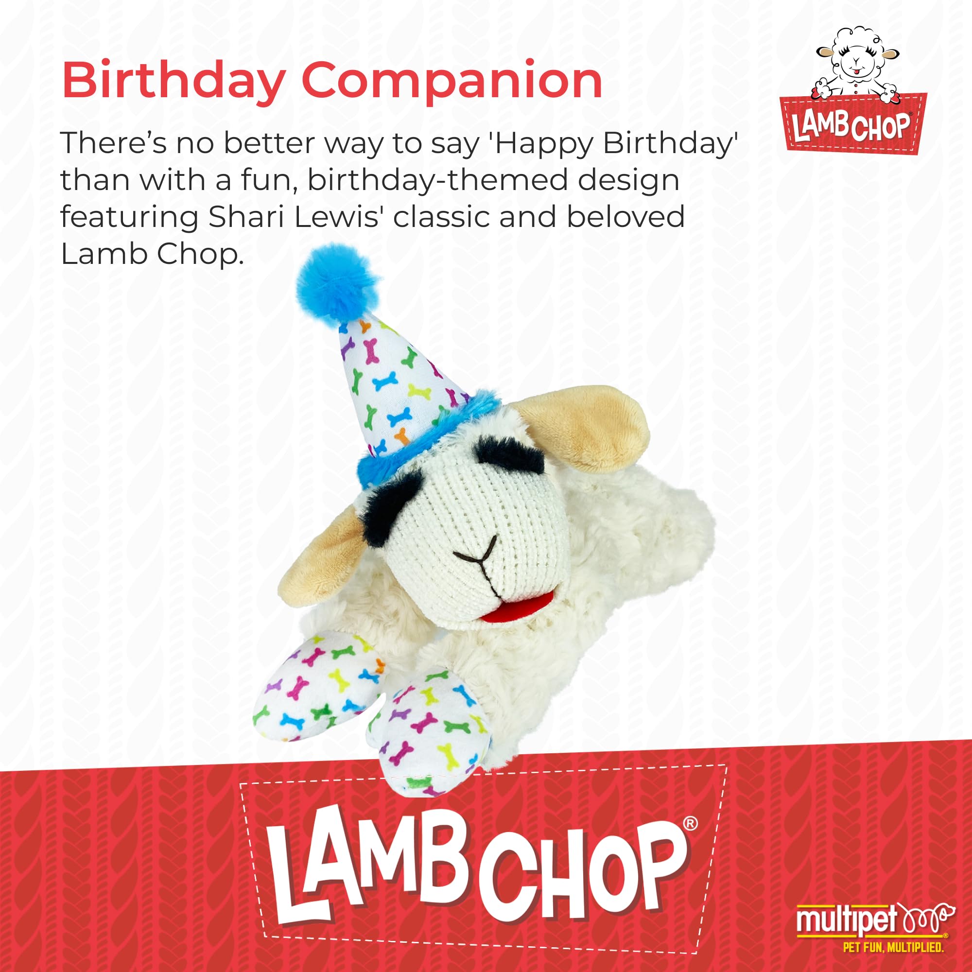 Lamb Chop Multipet, peluche avec chapeau bleu, douceur et amusement pour chien.