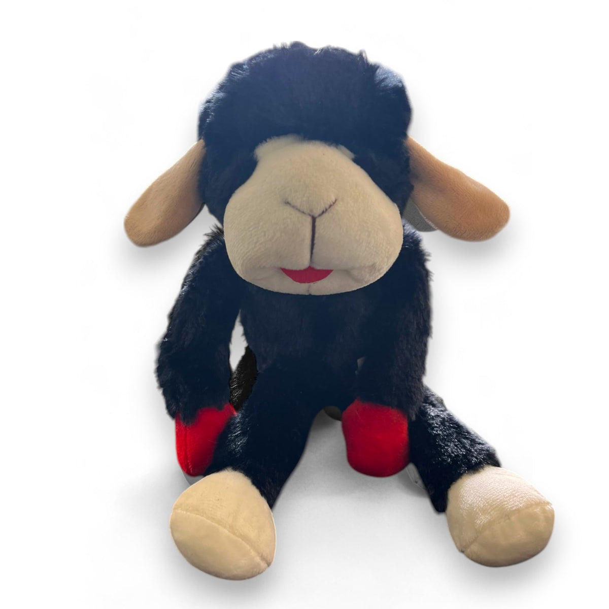 Jouet Multipet Lamb Chop noir vue avant, idéal pour câliner et jouer.