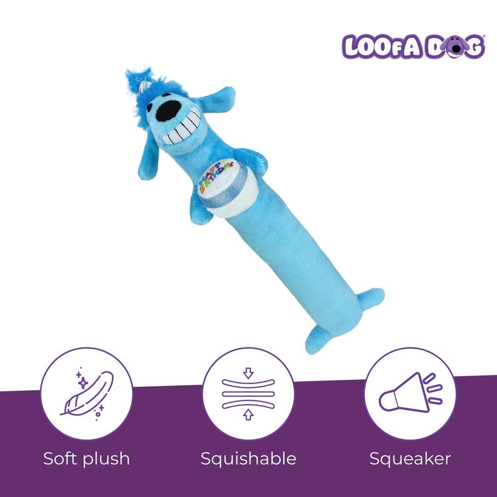 Jouet multipet loofa-dog avec sifflet, peluche douce bleu pour chiens.