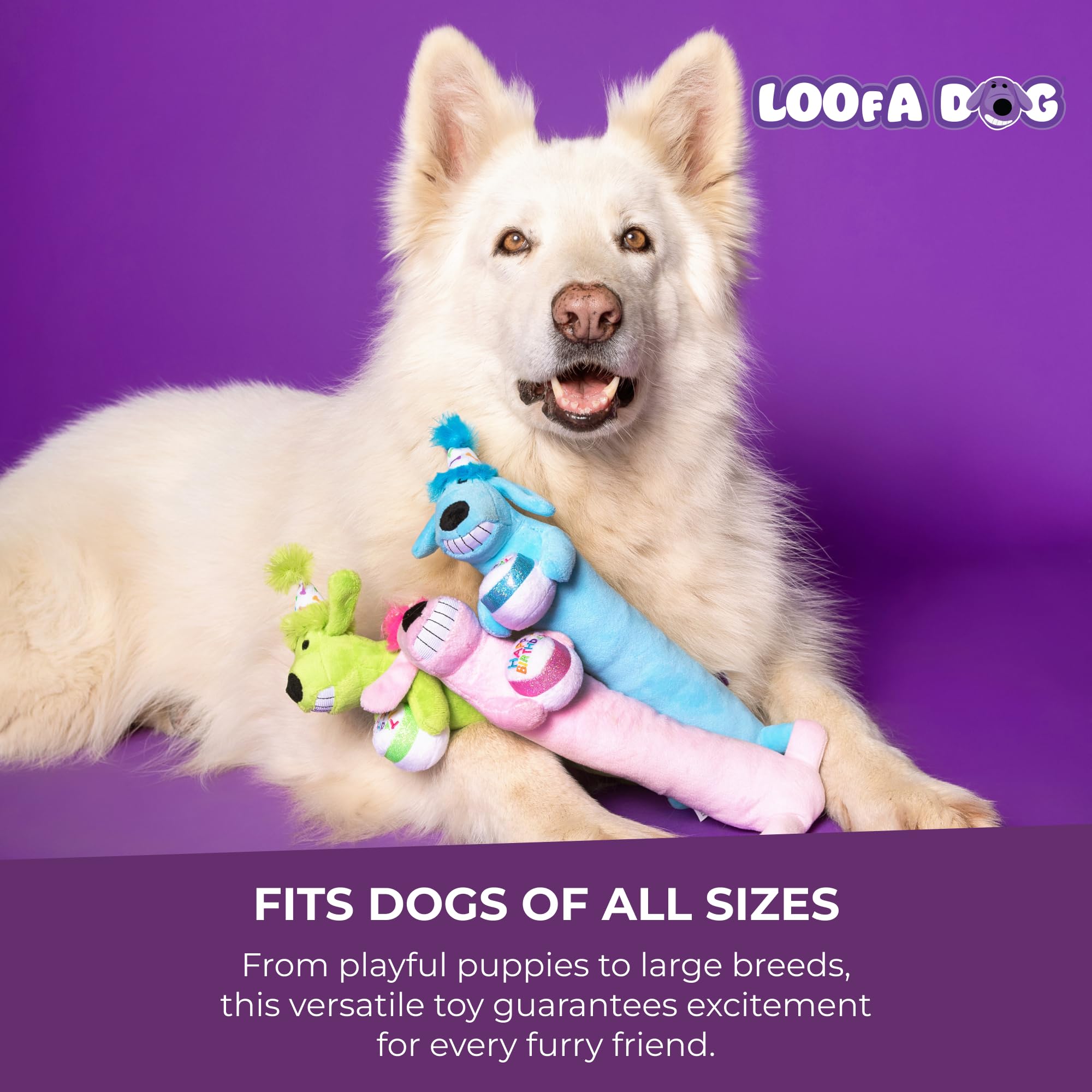 Peluche multipet loofa-dog bleu avec crainte et sifflet, jouet interactif pour chiens.