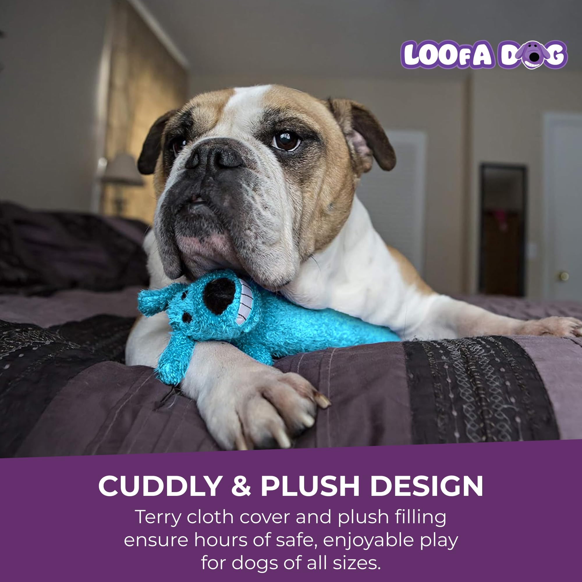 Peluche multipet loofa-dog douce bleu, idéale pour les câlins et le jeu quotidien.