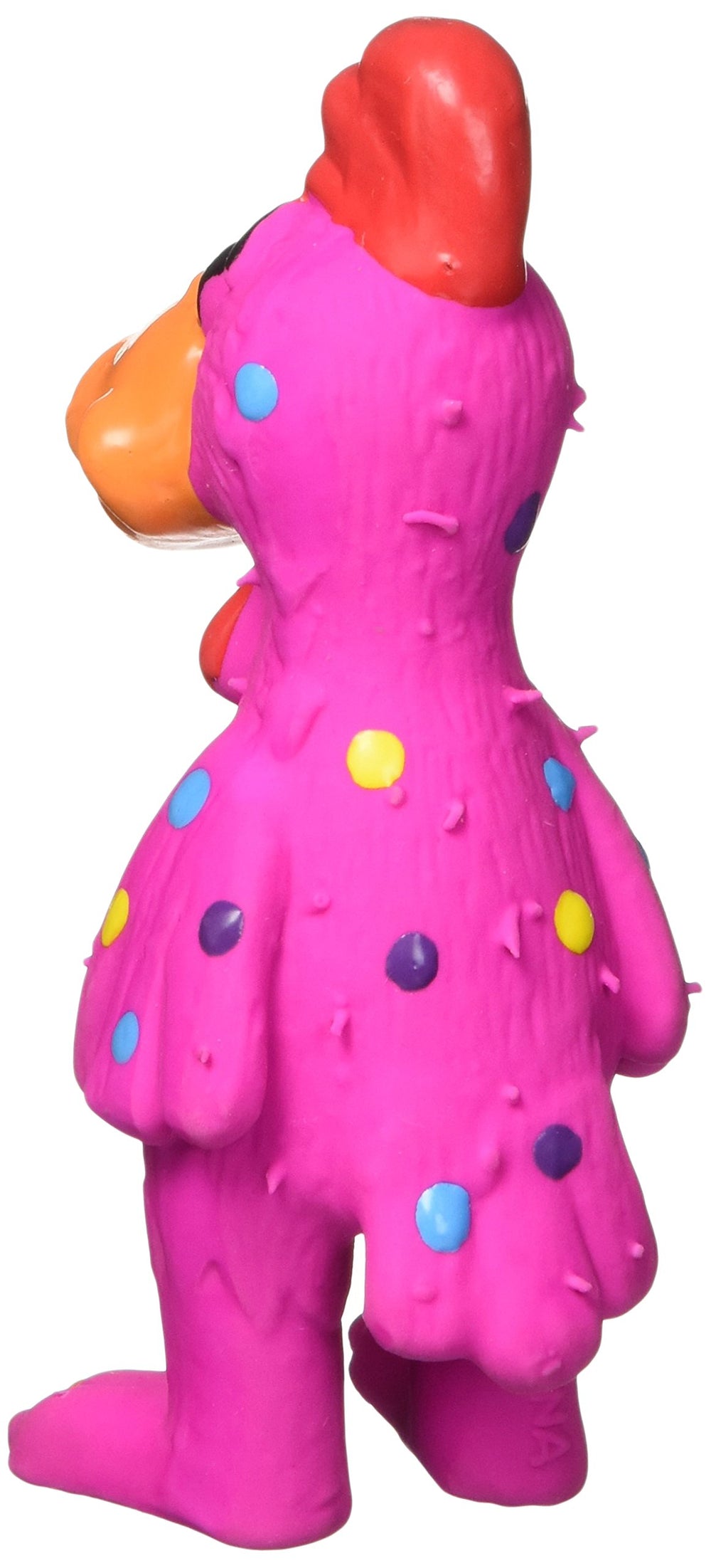 Peluche poulet latex Multipet vue détail, sifflement attractif pour chiens