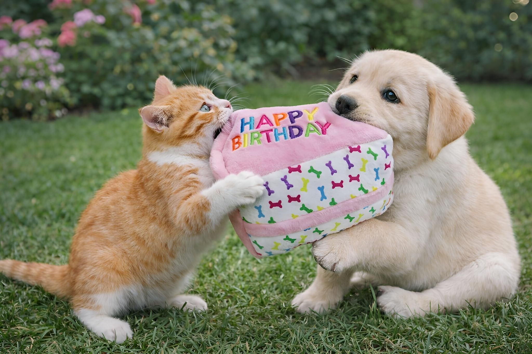Jouet peluche Multipet gâteau anniversaire rose pour câlins et jeux.
