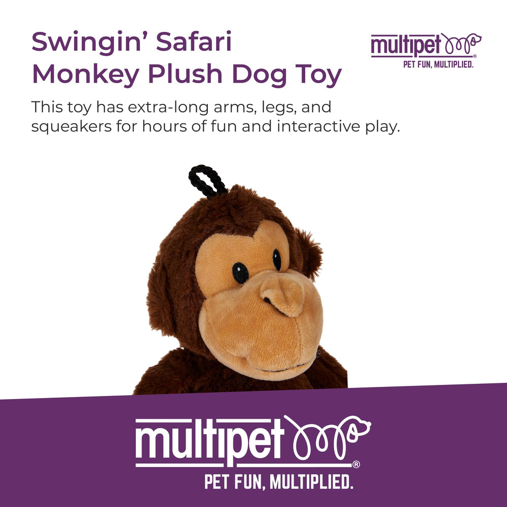 Multipet Swingin' Safari Singe - peluche brune avec sifflets pour stimulation