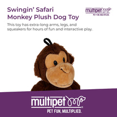 Multipet Swingin' Safari Singe - peluche brune avec sifflets pour stimulation