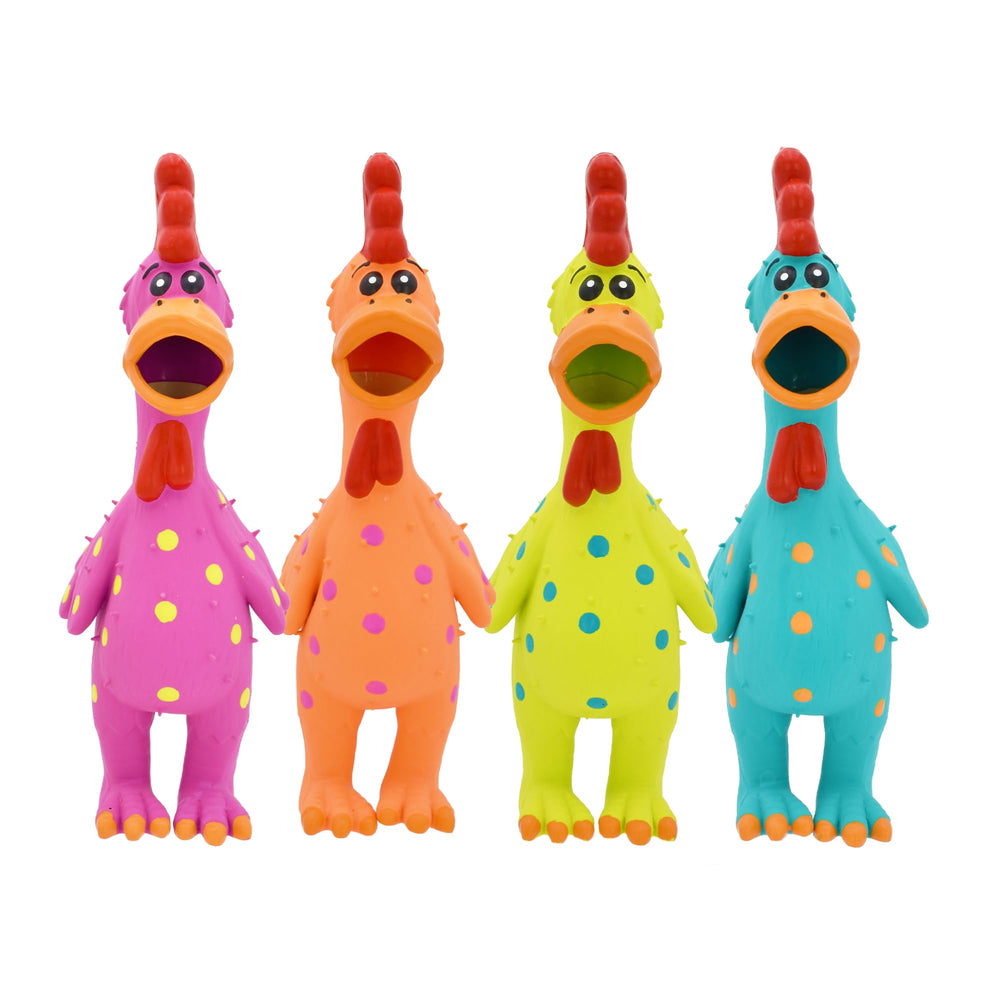 Jouet Multipet poulet à pois en latex, facile à nettoyer pour chiens