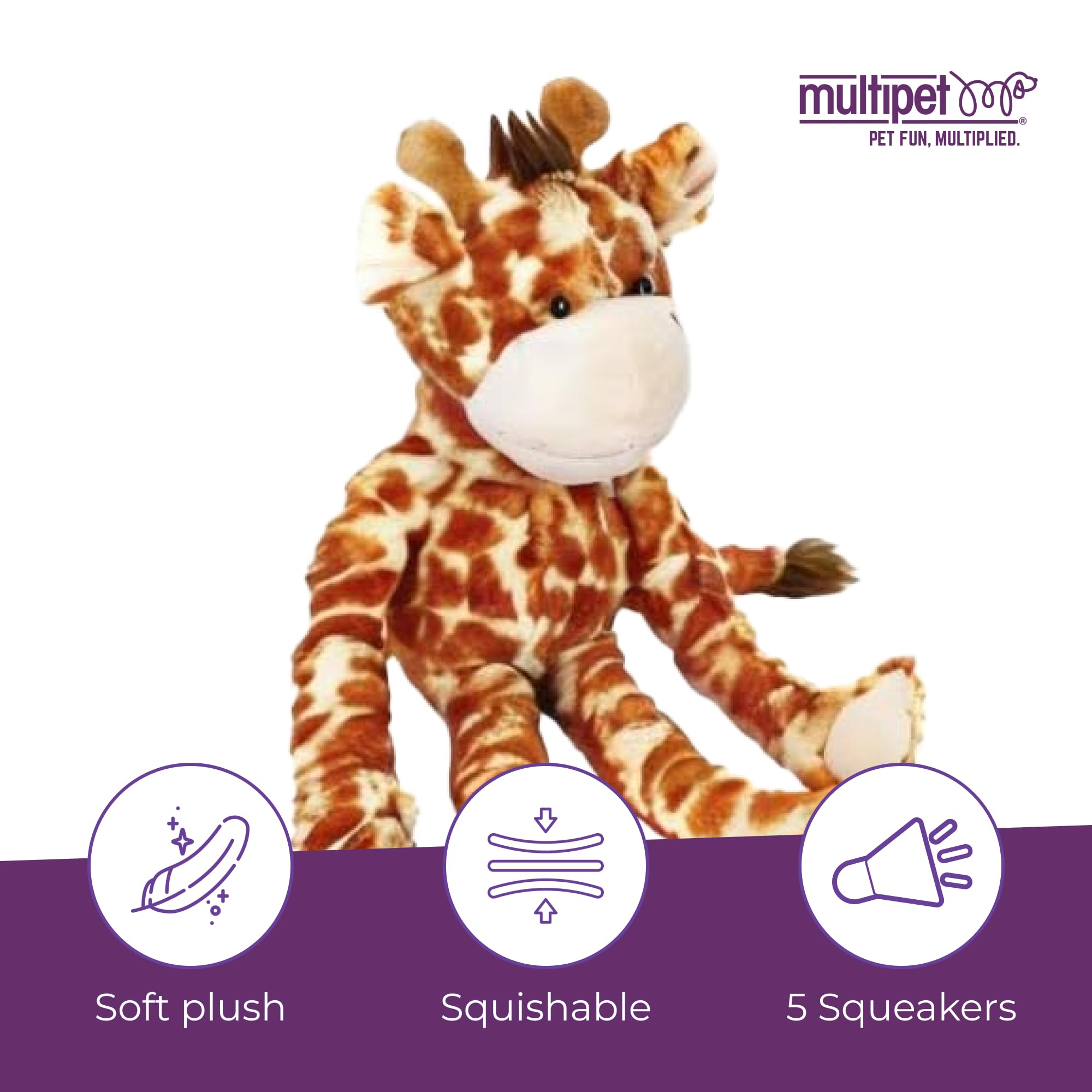 Multipet Swingin Safari Girafe — détail peluche multicolore et tissages solides