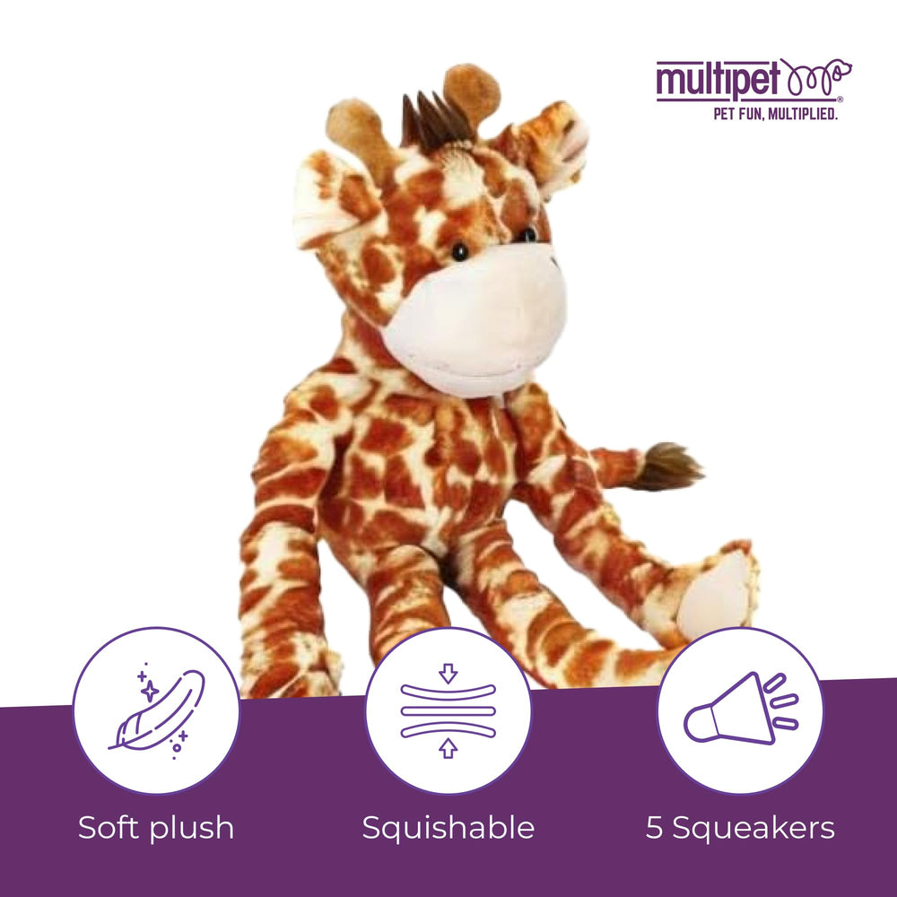 Multipet Swingin Safari Girafe — détail peluche multicolore et tissages solides