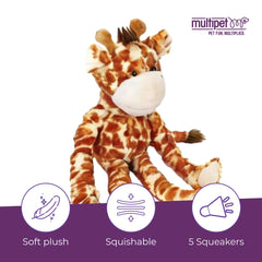 Multipet Swingin Safari Girafe — détail peluche multicolore et tissages solides