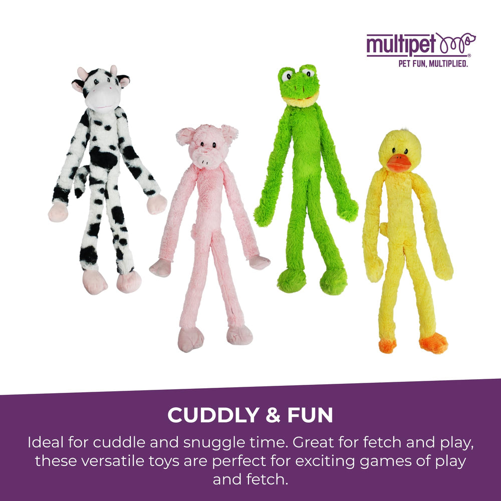 Multipet Swingin' Slevin Duck, cinq sifflets intégrés pour stimulation auditive pendant les séances.