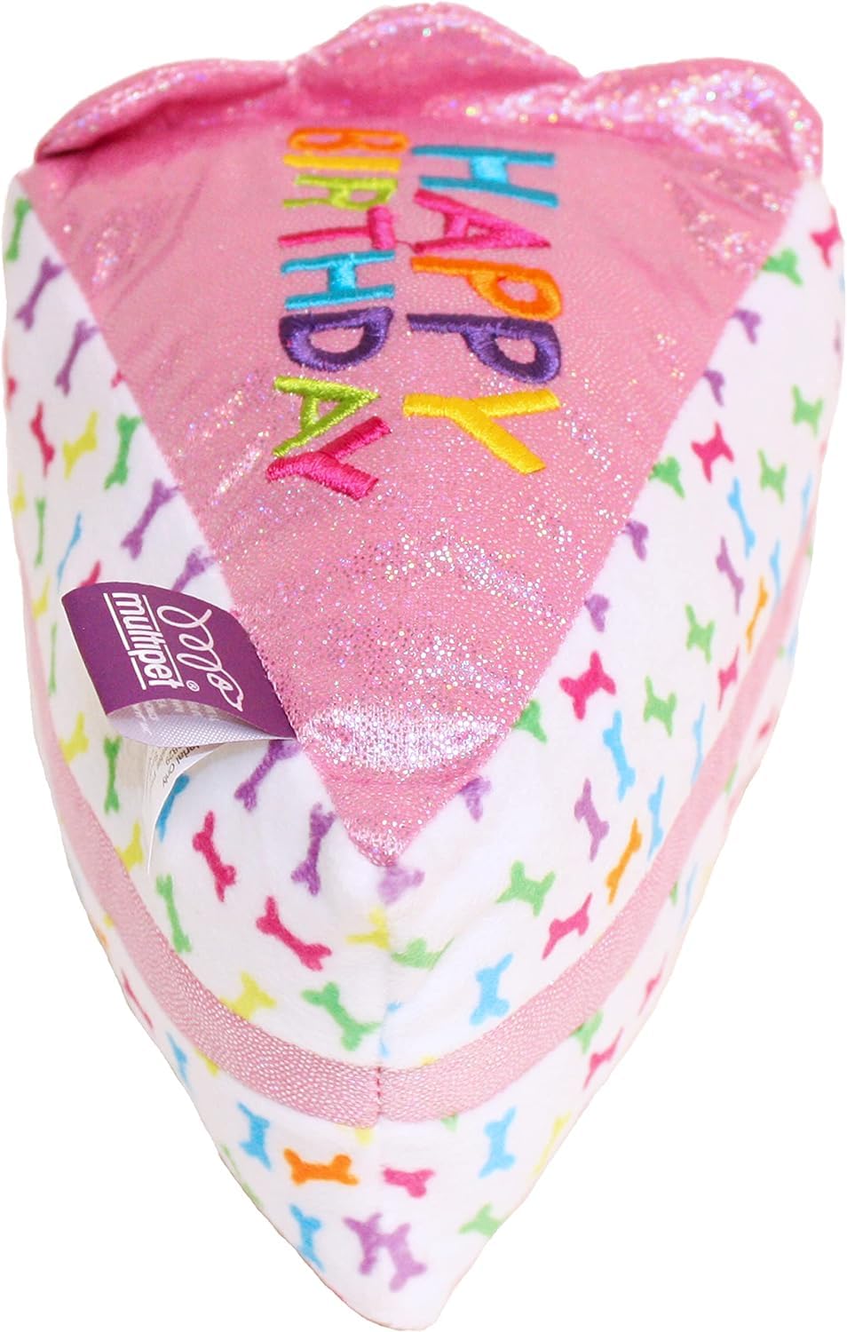 Multipet tranche gâteau anniversaire rose, idéale pour croquer et s'amuser.