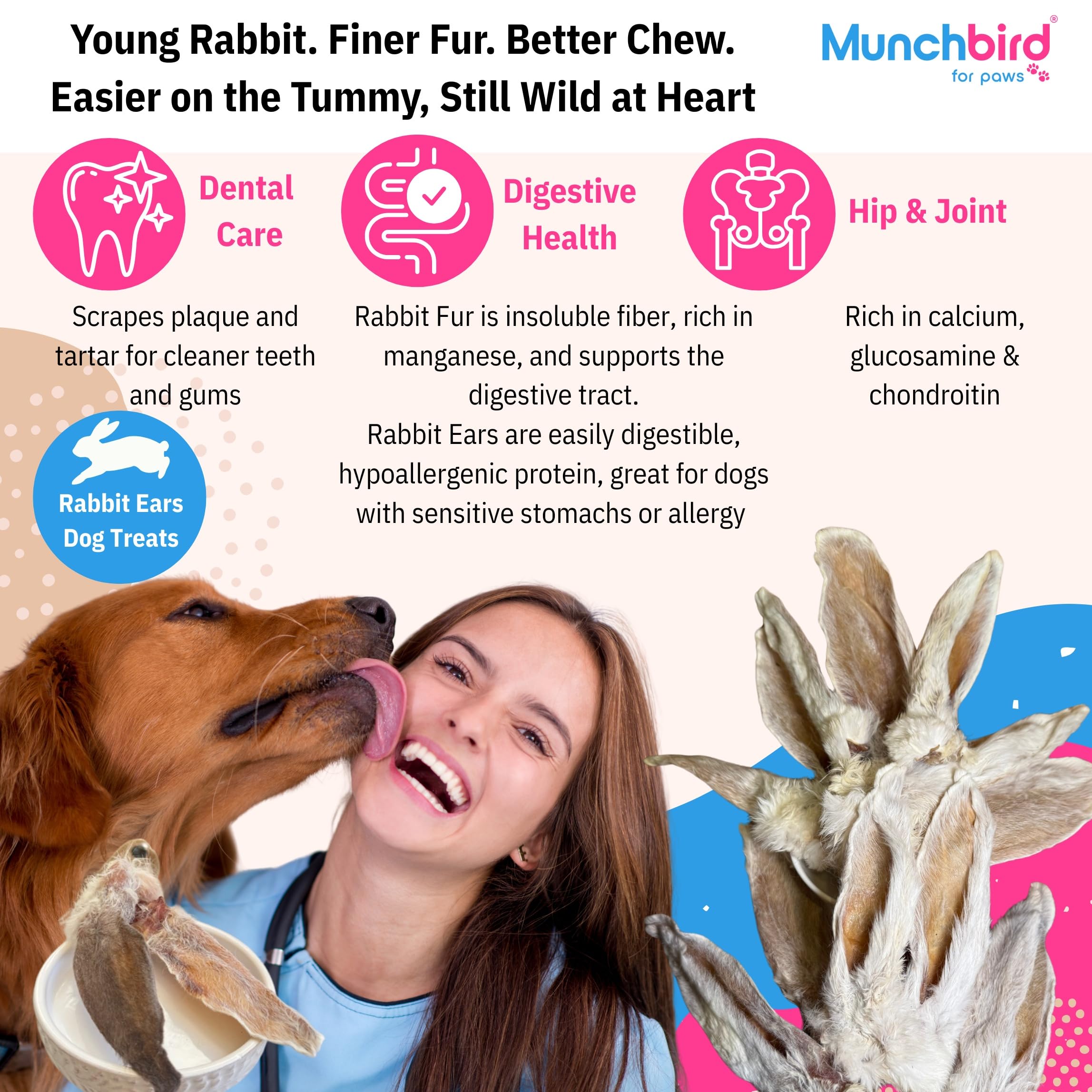 Munchbird texture croustillante, expérience de mastication satisfaisante pour chien.