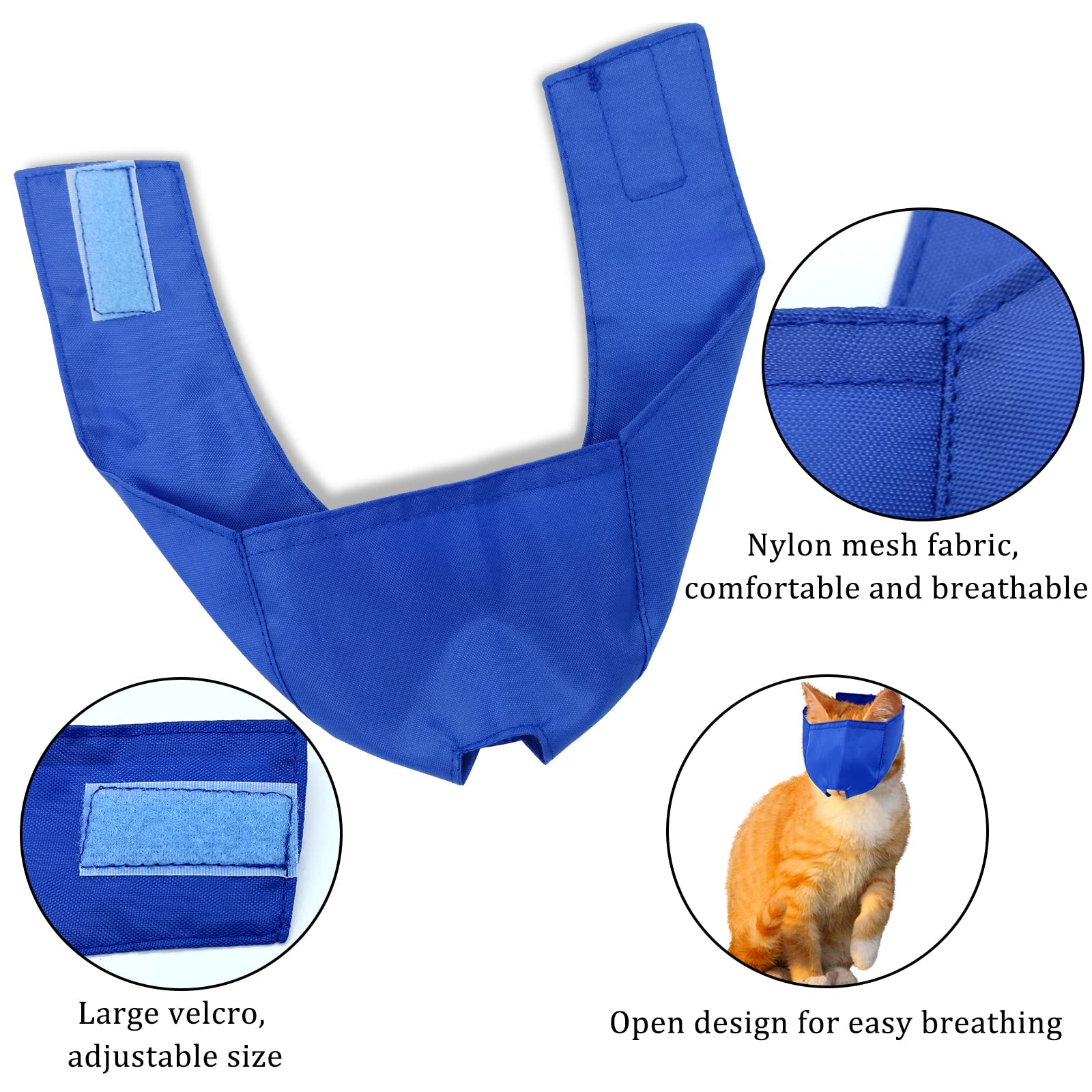 Muselière pour chat respirable bleu, pratique pour le grooming sans stress.