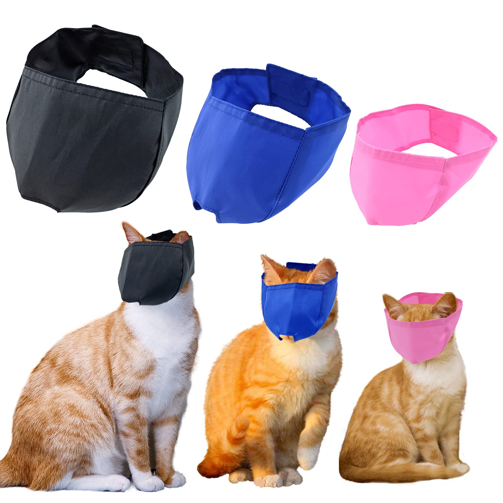 Muselière pour chat respirable rose en usage lors du toilettage, confort et sécurité.