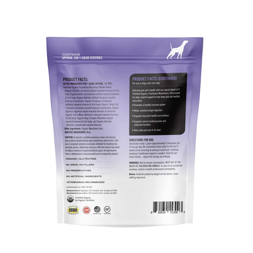 Om Mushroom Matrix dose d’un gramme pour chien ou chat, administration simple.