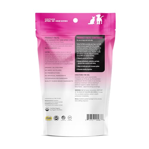 Om Mushroom Matrix Pet Poudre 100 g, utilisation quotidienne pour chiens et chats.