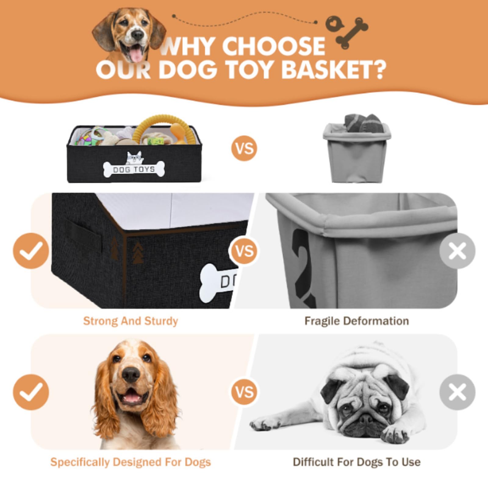 Mutiearo Panier jouets chien noir dimensions 20x11x8 pouces.